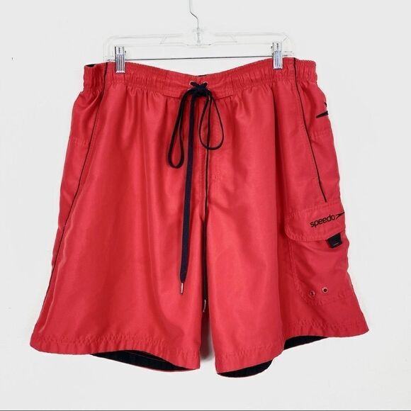Speedo Red Lace Up Swim Trunks with Pockets - Picture 1 of 4